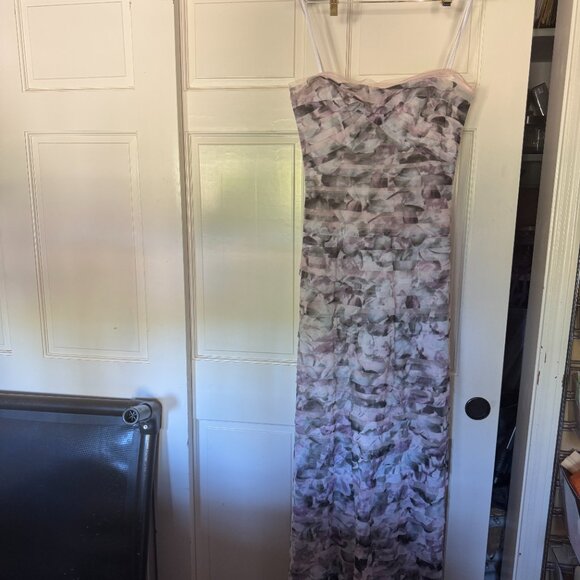 BCBG Ruffled Print Silk Gown - strapless formal gown - Picture 4 of 13